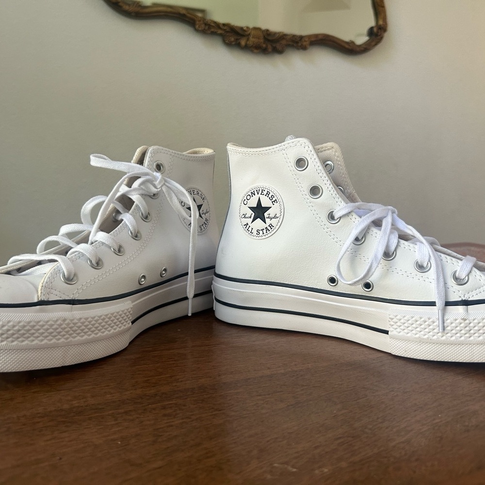 Converse Chuck Taylor All Star Platform White Leather High-Tops NWOT